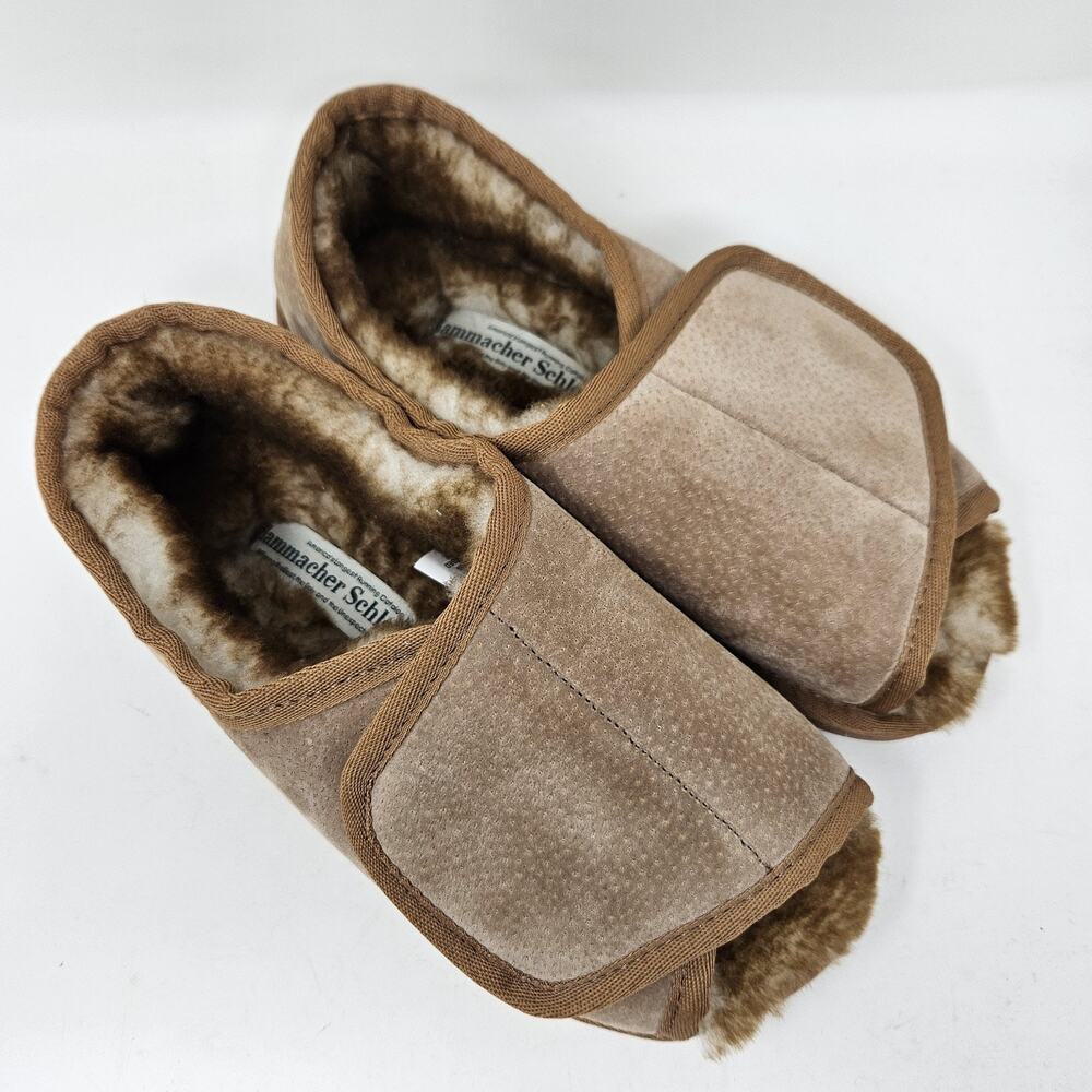 Hammacher Schlemmer Womens Large Brown Sheepskin Suede Slippers Open Toe
